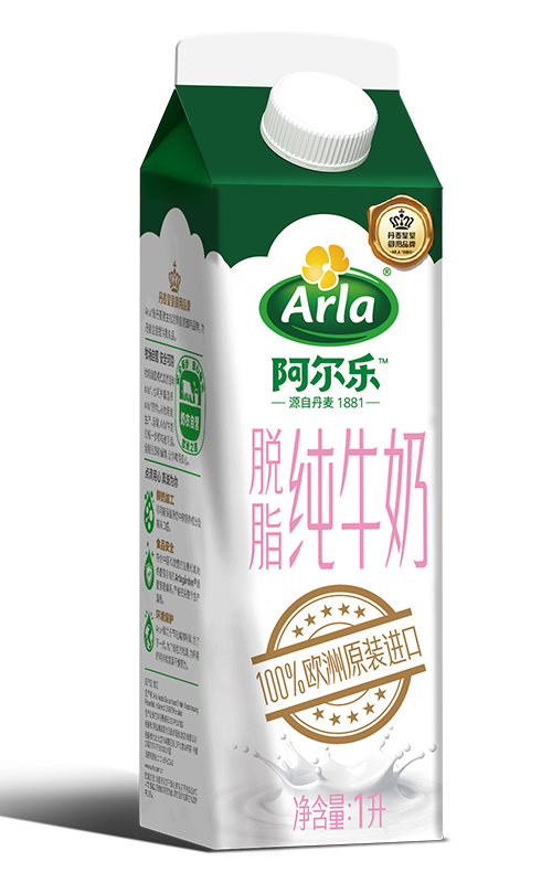 Arla阿尔乐牛奶 脱脂纯牛奶屋顶包 1L