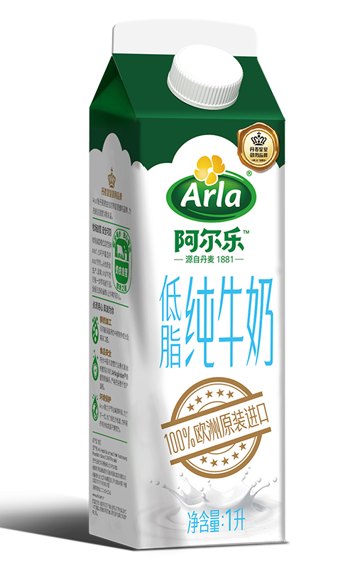 Arla阿尔乐牛奶 低脂纯牛奶屋顶包 1L